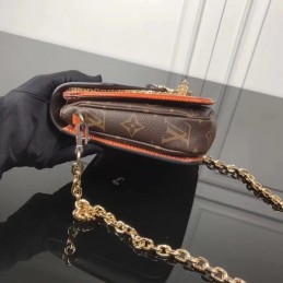 Replica Louis Vuitton Orange Textured Chain Metis Pochette