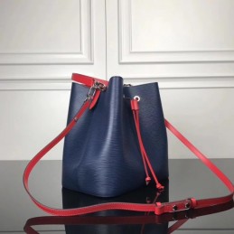 Replica Louis Vuitton Navy Blue Red Drawstring Lockme Bucket