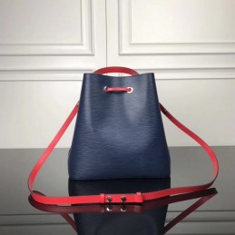 Replica Louis Vuitton Navy Blue Red Drawstring Lockme Bucket