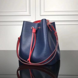 Replica Louis Vuitton Navy Blue Red Drawstring Lockme Bucket