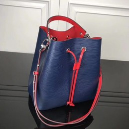 Replica Louis Vuitton Navy Blue Red Drawstring Lockme Bucket