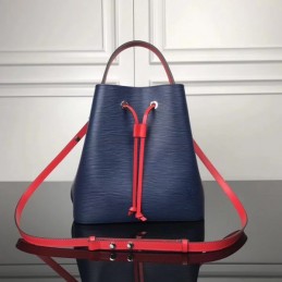 Replica Louis Vuitton Navy Blue Red Drawstring Lockme Bucket