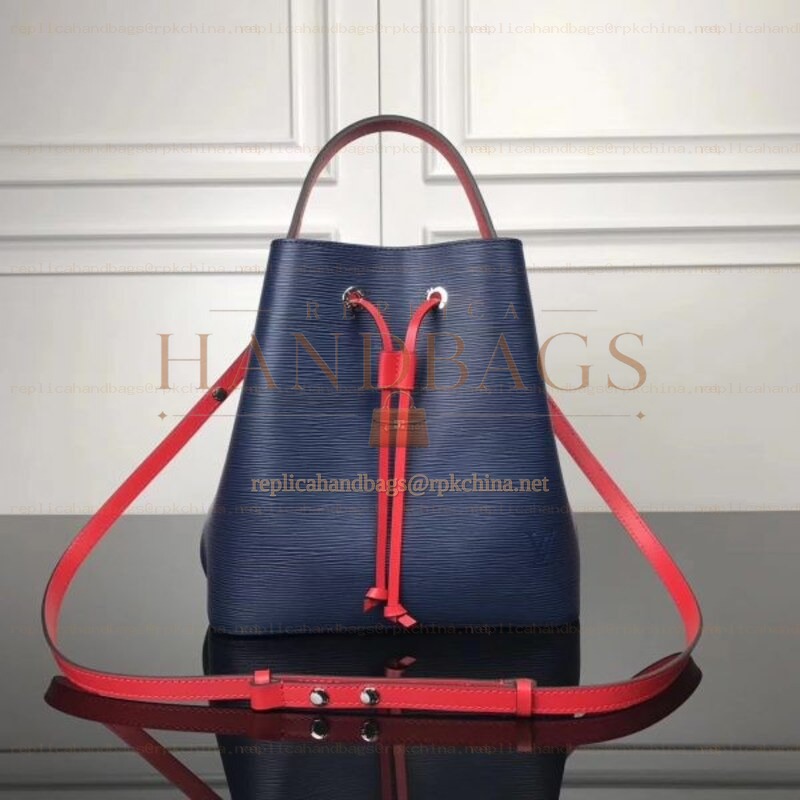 Replica Louis Vuitton Navy Blue Red Drawstring Lockme Bucket