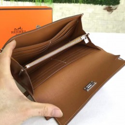 Replica Hermes Brown Kelly Wallet Silver Hardware