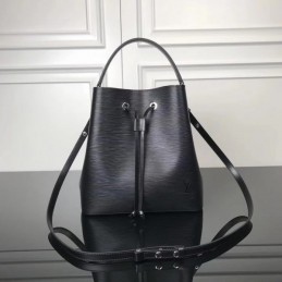 Replica Louis Vuitton Black Gray Drawstring Lockme Bucket