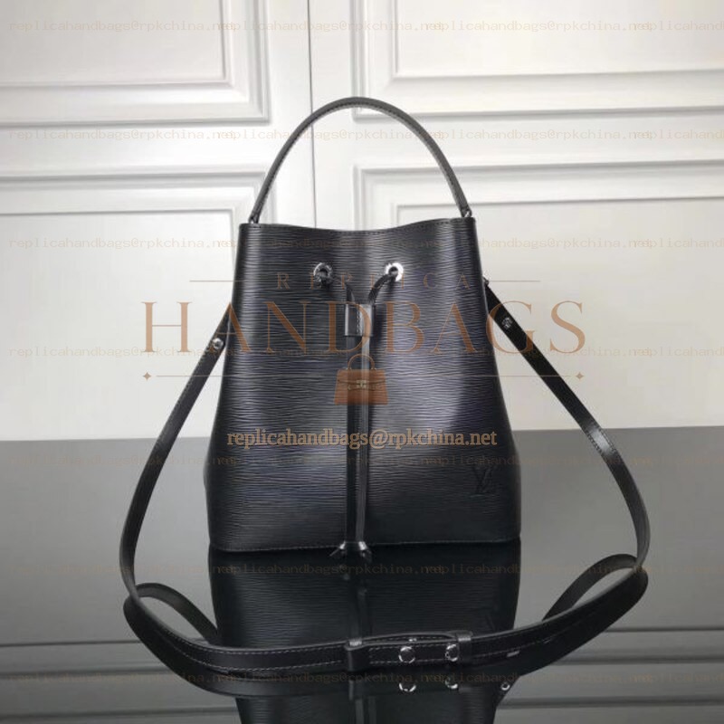 Replica Louis Vuitton Black Gray Drawstring Lockme Bucket