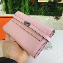 Replica Hermes Pink Kelly Wallet Silver Hardware