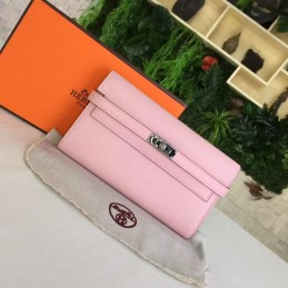 Replica Hermes Pink Kelly Wallet Silver Hardware