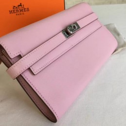 Replica Hermes Pink Kelly Wallet Silver Hardware