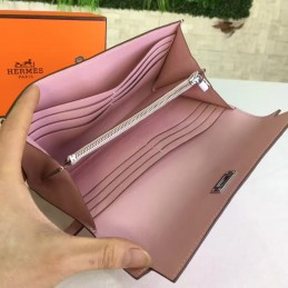 Replica Hermes Pink Kelly Wallet Silver Hardware