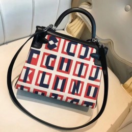 Replica Hermes Black Geometric Print Kelly 28 Bag
