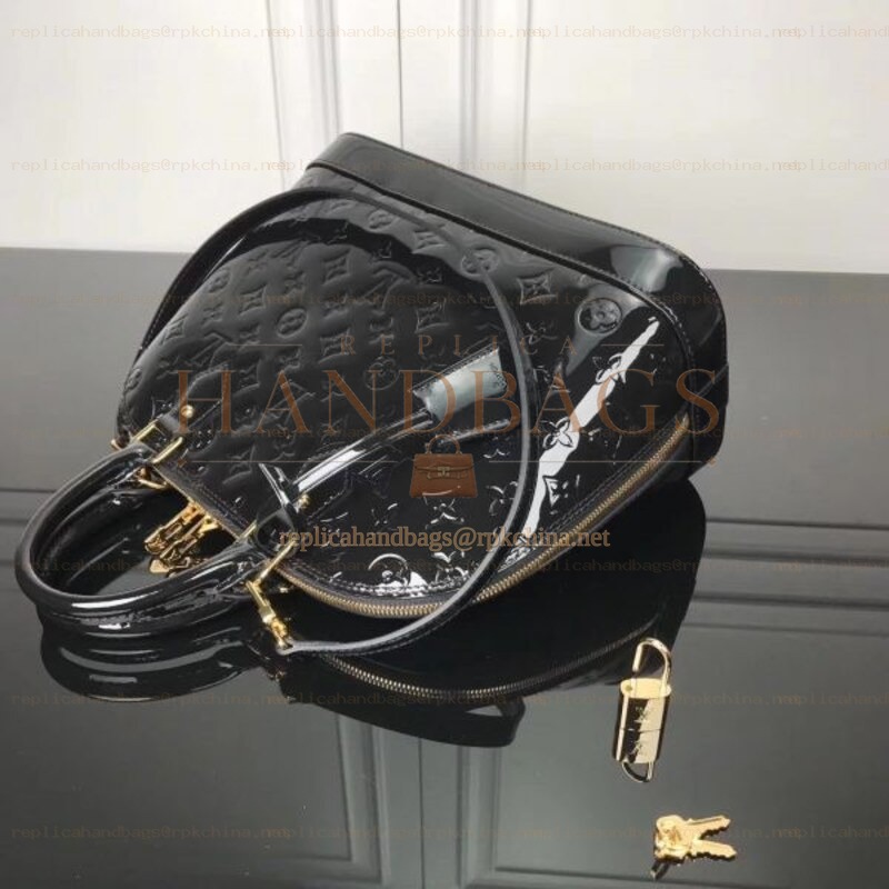Replica Louis Vuitton Black Patent Embossed Monogram Alma PM