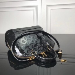 Replica Louis Vuitton Black Patent Embossed Monogram Alma PM