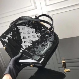 Replica Louis Vuitton Black Patent Embossed Monogram Alma PM