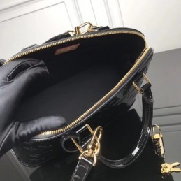 Replica Louis Vuitton Black Patent Embossed Monogram Alma PM