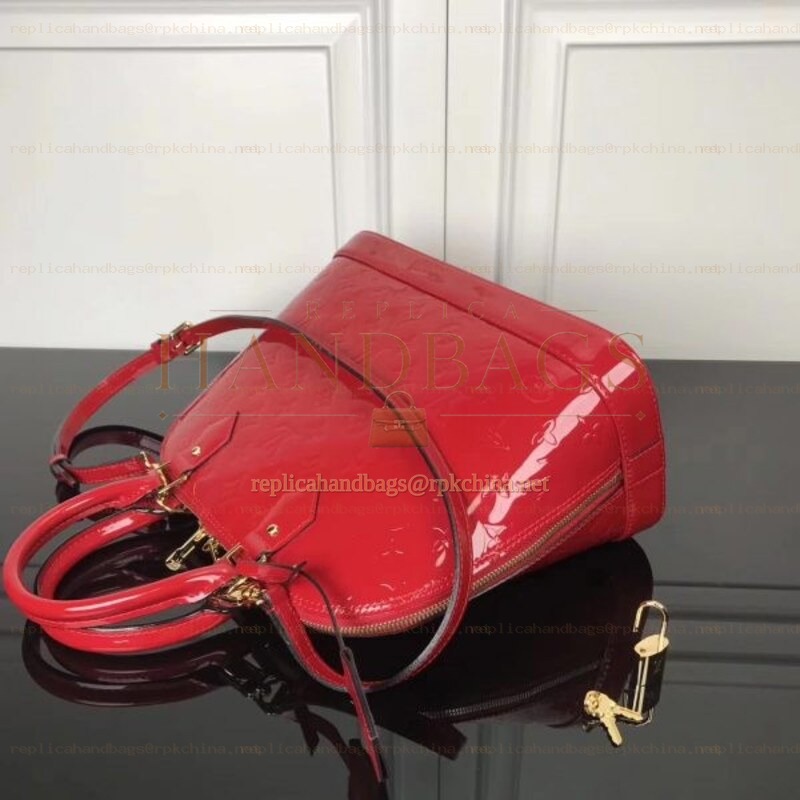 Replica Louis Vuitton Bright Red Patent Embossed Monogram Alma PM