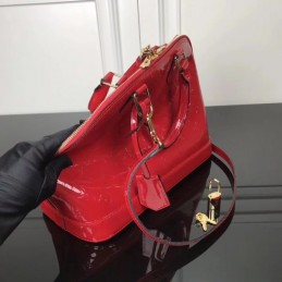 Replica Louis Vuitton Bright Red Patent Embossed Monogram Alma PM