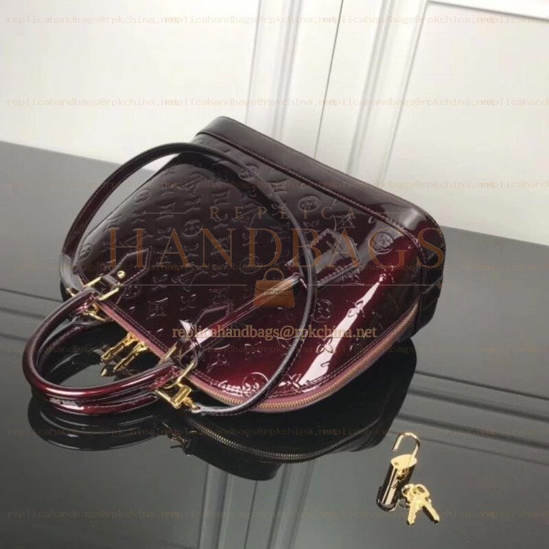 Replica Louis Vuitton Burgundy Patent Embossed Monogram Alma PM