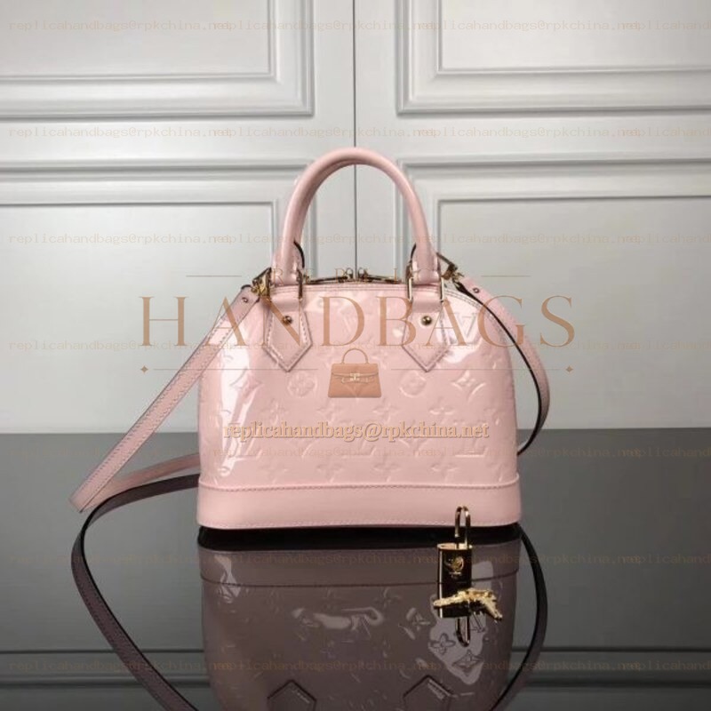 Replica Louis Vuitton Pale Pink Patent Embossed Monogram Alma BB