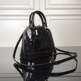 Replica Louis Vuitton Black Patent Embossed Monogram Alma BB