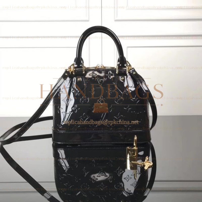 Replica Louis Vuitton Black Patent Embossed Monogram Alma BB