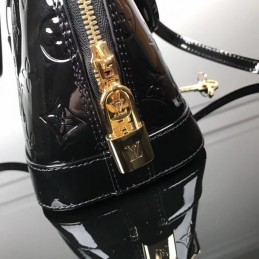 Replica Louis Vuitton Black Patent Embossed Monogram Alma BB