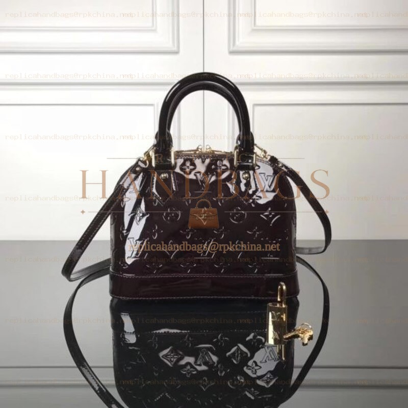 Replica Louis Vuitton Burgundy Patent Embossed Monogram Alma BB