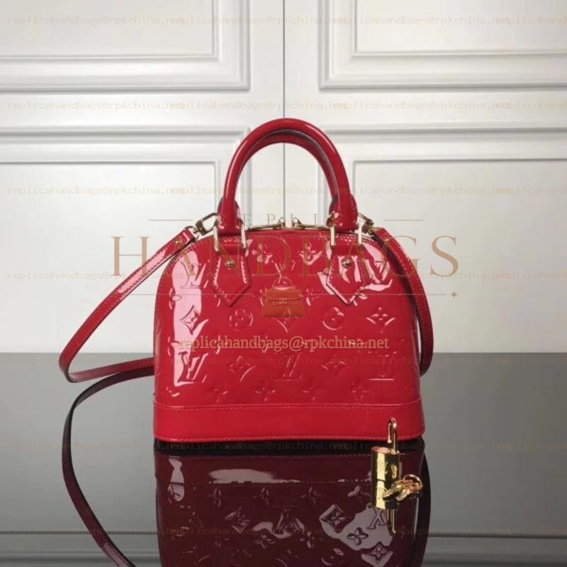 Replica Louis Vuitton Bright Red Patent Embossed Monogram Alma BB