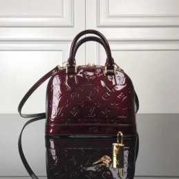 Replica Louis Vuitton Deep Burgundy Patent Embossed Monogram Alma BB
