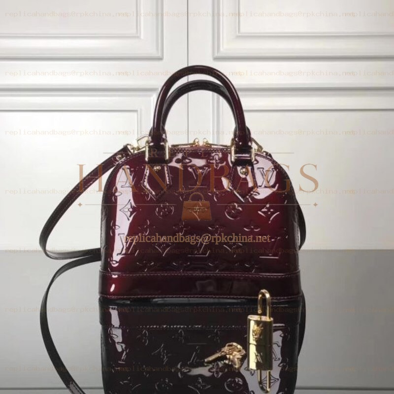 Replica Louis Vuitton Deep Burgundy Patent Embossed Monogram Alma BB