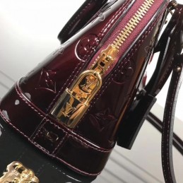 Replica Louis Vuitton Deep Burgundy Patent Embossed Monogram Alma BB