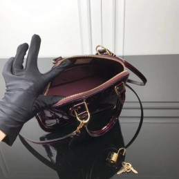 Replica Louis Vuitton Deep Burgundy Patent Embossed Monogram Alma BB