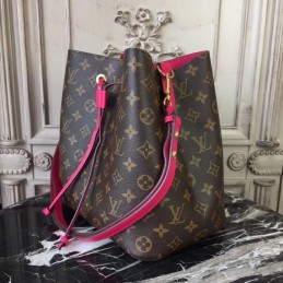 Replica Louis Vuitton Brown Monogram Fuchsia Drawstring Neo Noe MM