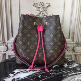 Replica Louis Vuitton Brown Monogram Fuchsia Drawstring Neo Noe MM