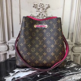 Replica Louis Vuitton Brown Monogram Fuchsia Drawstring Neo Noe MM