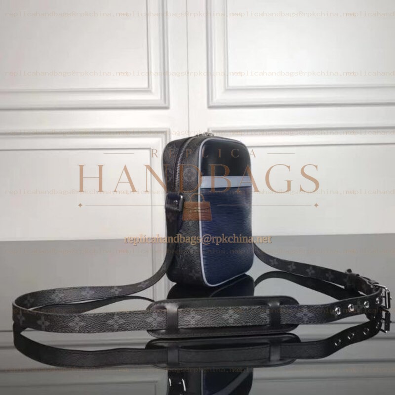Replica Louis Vuitton Black Monogram Eclipse Blue Trim Danube PM