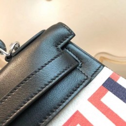 Replica Hermes Black Geometric Print Kelly 28 Bag