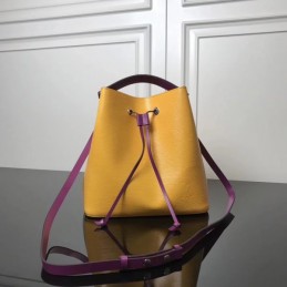 Replica Louis Vuitton Mustard Yellow Purple Trim Lockme Bucket