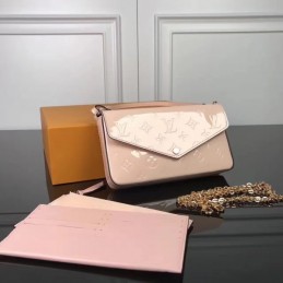 Replica Louis Vuitton Pale Pink Patent Embossed Monogram Felicie Pochette