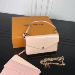 Replica Louis Vuitton Pale Pink Patent Embossed Monogram Felicie Pochette