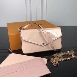 Replica Louis Vuitton Pale Pink Patent Embossed Monogram Felicie Pochette