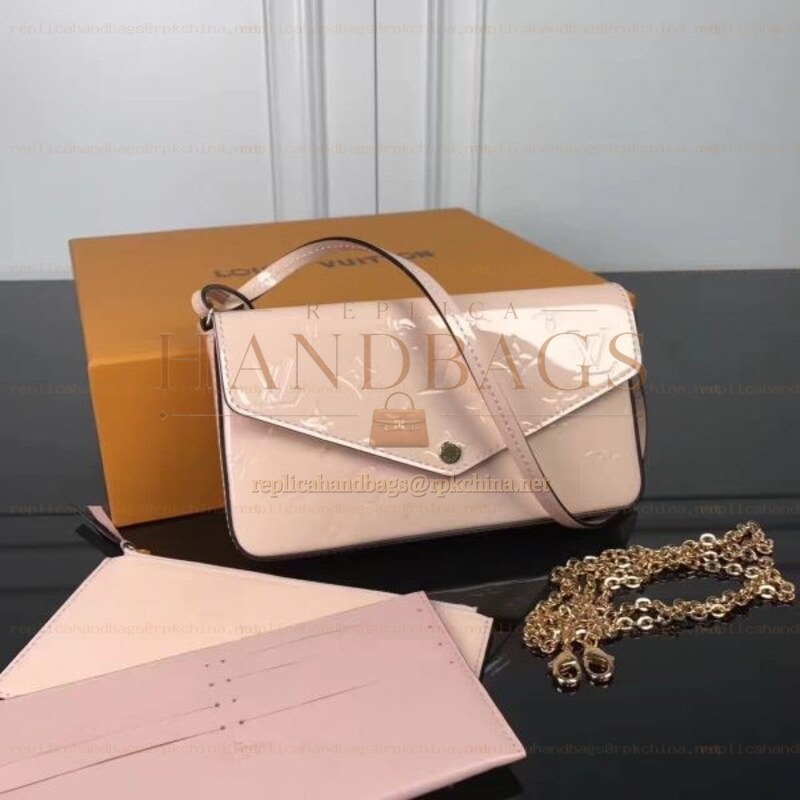 Replica Louis Vuitton Pale Pink Patent Embossed Monogram Felicie Pochette