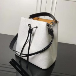 Replica Louis Vuitton White Black Trim Lockme Bucket