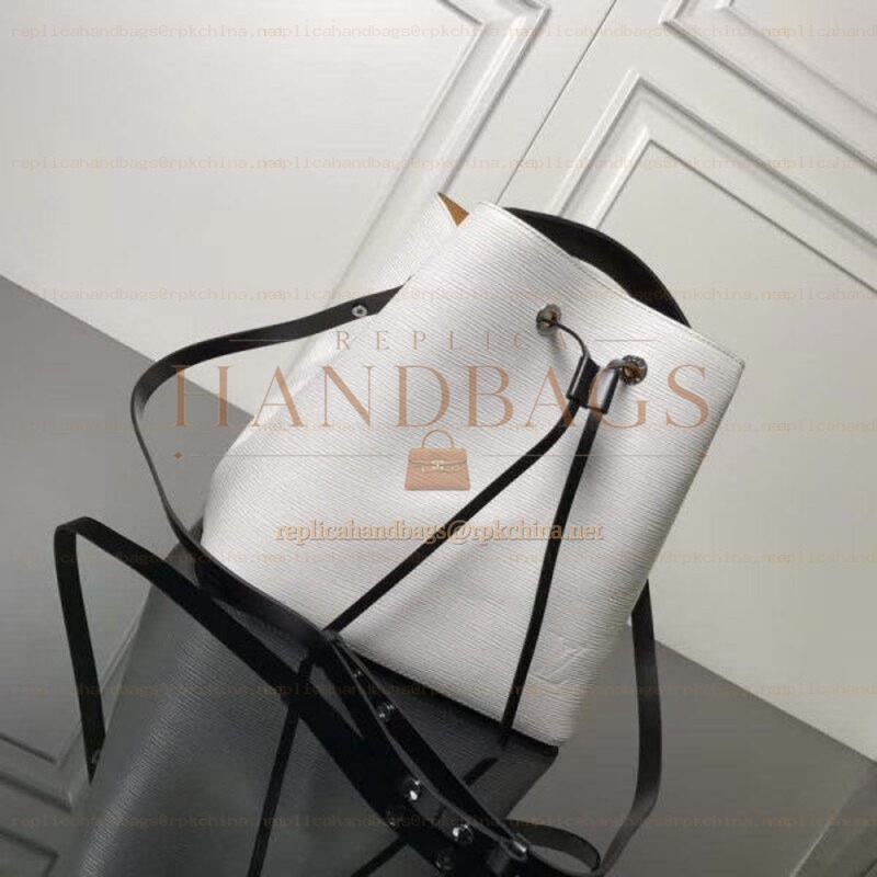 Replica Louis Vuitton White Black Trim Lockme Bucket