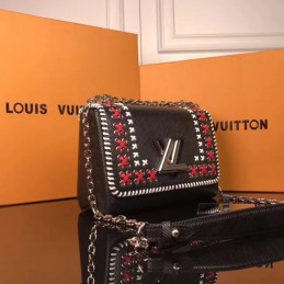 Replica Louis Vuitton Black Red White Stitched Twist MM