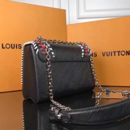 Replica Louis Vuitton Black Red White Stitched Twist MM