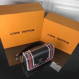 Replica Louis Vuitton Black Red White Stitched Twist MM