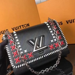 Replica Louis Vuitton Black Red White Stitched Twist MM