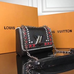 Replica Louis Vuitton Black Red White Stitched Twist MM