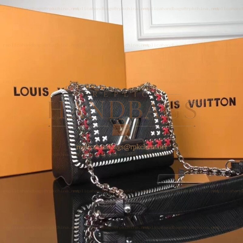 Replica Louis Vuitton Black Red White Stitched Twist MM